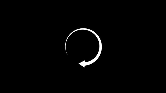 Minimal circular arrow refresh animation on a clean black background.Smooth looping motion graphic representing reload, update, sync, and repeat actions.