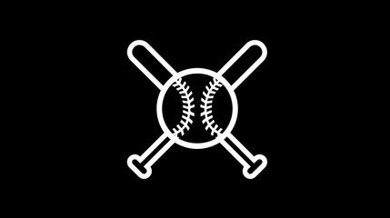 Fototapeta premium Black background with white outline baseball and bats, crossed over one another. Simple sport symbol
