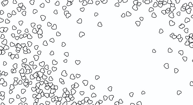 Simple monochrome pattern features hundreds of tiny heart outlines scattered across a plain white background for romance.