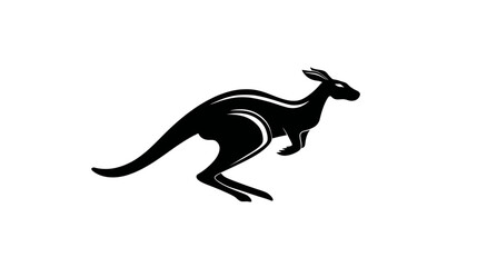 Fototapeta premium A dynamic, bold silhouette of a kangaroo leaping across a white background. It's in motion