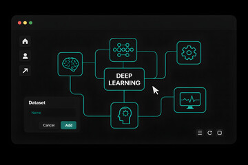 Fototapeta premium Deep learning neural network concept with AI model training and predictive analytics system