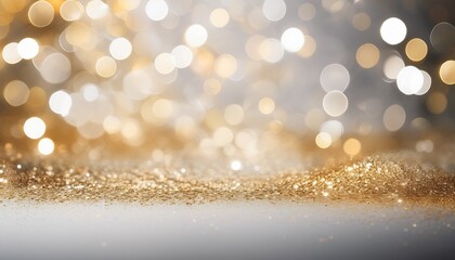 silver white and gold vertical abstract background with copy space bokeh lights and glitter on wedding anniversary