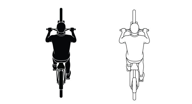Overhead view of two cyclists one solid black and one white outline