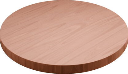 Realistic round wooden plate podium, display stage, circular platform board. Isolated pedestal mockup with natural wood grain texture. 3d vector plank scene for presentation or displaying eco cosmetic