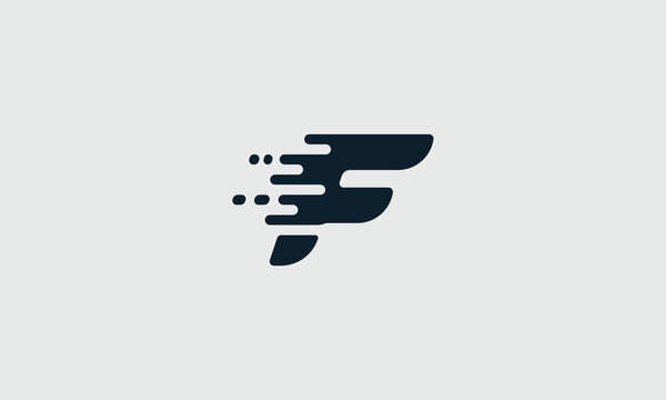 Abstract stylized dark blue letter f logo design concept suggesting speed motion and rapid delivery for corporate identity branding or digital application iconography