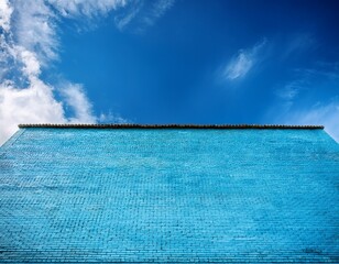 blue brick wall with a blue sky background