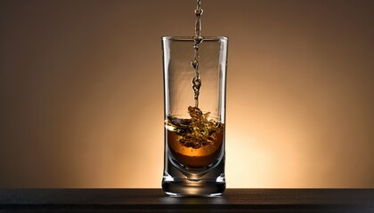 a glass with a liquid in it that is slowly dripping out