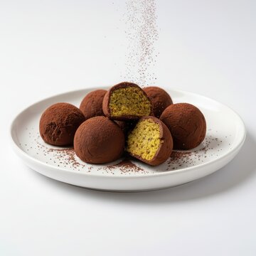 Dubai chewy cookies are presented on white plate with charming plating of chocolate powder