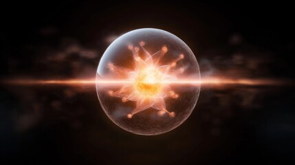 glowing cloud of subatomic particles swirling around a nucleus