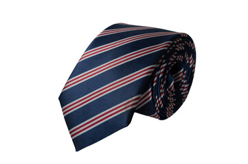 Blue Striped Necktie with Red and White Diagonal Lines Isolated on White Background
