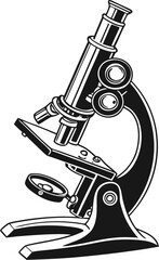 Old microscope black silhouette isolated on white background. Microscope icon vector illustration.