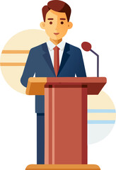 Orator speaking at a podium speaker microphone white background 