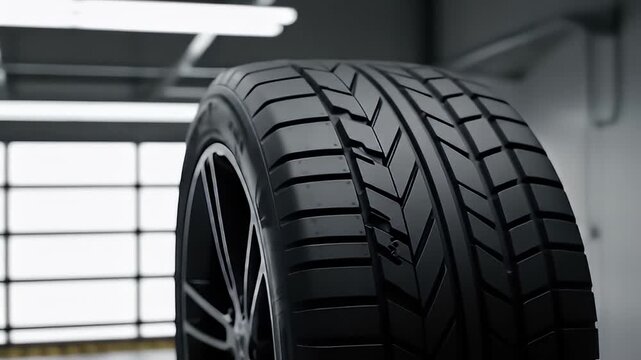 Close-Up of Car Tire Tread Pattern in Studio.