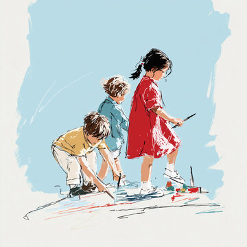 sketch illustration children playing in the playground