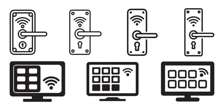 Smart door lock and digital security access control icons. vector illustration eps 10