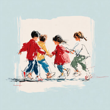 sketch illustration children playing in the playground