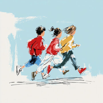 sketch illustration of a kids running