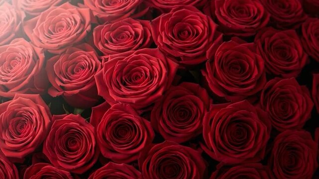 Crimson Blossom Reverie: A lush tapestry of vibrant red roses, each petal unfurling to reveal a captivating depth of color and texture, evoking feelings of love, romance, and passionate beauty.