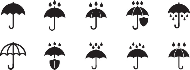  Umbrella icon set with parasol symbols in line and flat style for rain, weather and insurance concepts. © Md.Ataullah