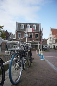 Bicycles in Haarlem, Netherlands, showing city streets, cycling culture, and urban scenery with historic buildings in the background.