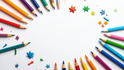 Fototapeta premium Colorful Pencils with Confetti Border for Creativity, Education, and Artistic Expression Visual Concepts