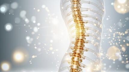 Abstract human spine showing scoliosis, with areas of abnormal curvature highlighted in red