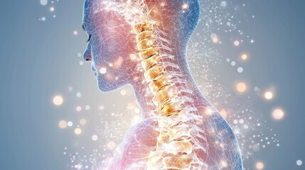 Abstract human spine showing scoliosis, with areas of abnormal curvature highlighted in red