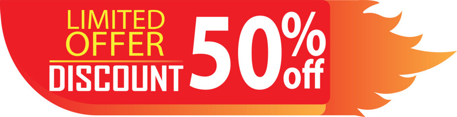 Premium red and orange fire flame limited offer discount banner design element for urgent retail sales, flash promotions, and marketing price labels