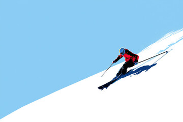 Downhill Skier Carving Fast On Snowy Mountain Slope Illustration