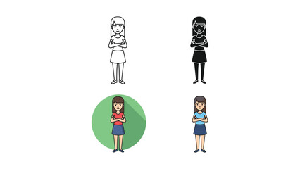 Naklejka premium Girl with Arms Crossed Icon Set