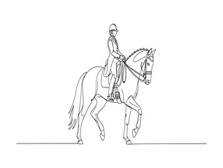 Equestrian illustration of rider on horseback in dressage position