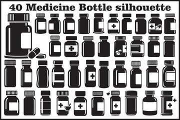 40 Medicine Bottle Icon Silhouette Bundle