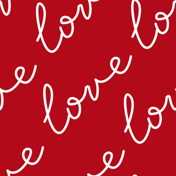 Minimalist seamless pattern with hand drawn calligraphic word love. Valentine's day vector typography background