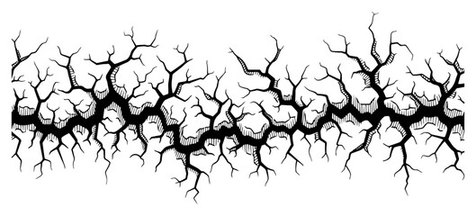 Obraz premium Horizontal hand drawn ink crack with many small branches on white background