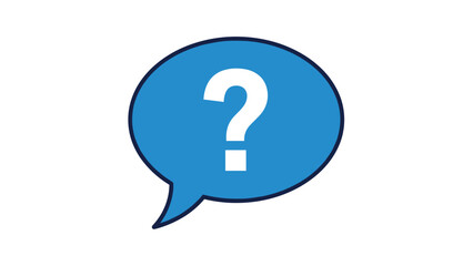 White question mark inside a blue speech bubble symbolizes a query, customer support, or frequently asked questions in a modern icon.