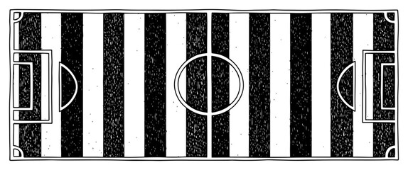 Top view of soccer field with striped grass pattern in hand drawn vintage style © Katarzyna