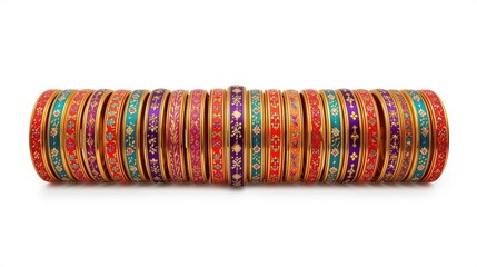 A vibrant collection of colorful bangles stacked together in a neat pile.