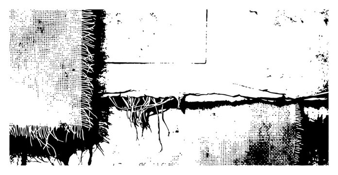 Gritty abstract background featuring torn fabric edges and frayed thread details