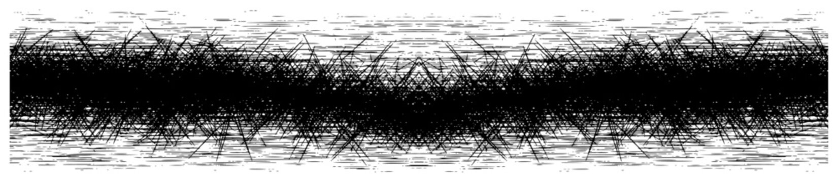 Abstract horizontal border with dense hand drawn cross hatching and scribbled lines