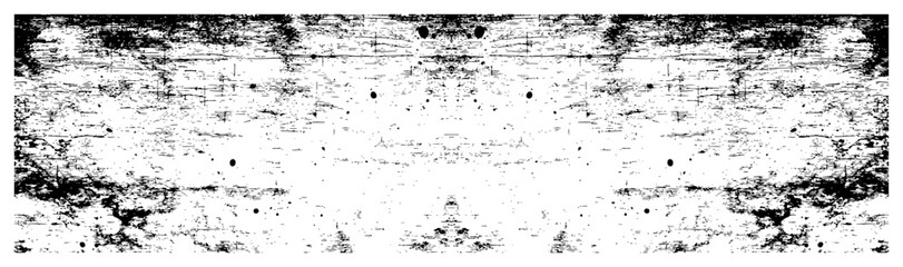 Fototapeta premium Wide horizontal black and white grunge texture with ink splatters and distressed edges