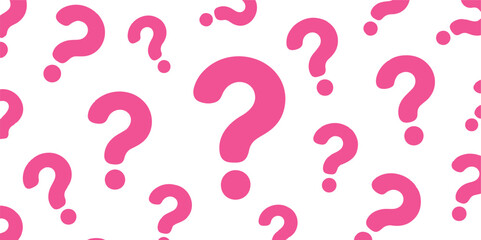 Playful Vector Pattern Featuring Scattered Pink Question Marks in Various Sizes, Perfect for Mystery Themes, FAQ Sections, Quiz Nights, Curiosity-Driven Designs, Educational Graphics