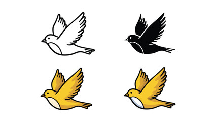 Obraz premium Flying Bird Icons: Outline, Silhouette, and Color Variations for Freedom, Travel, and Nature Themes