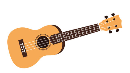 Fototapeta premium Simple and clean illustration of a small four-stringed wooden ukulele instrument on a white background.