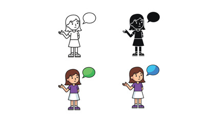 Confused Woman Expressing Doubt or Uncertainty with Various Speech Bubble Styles