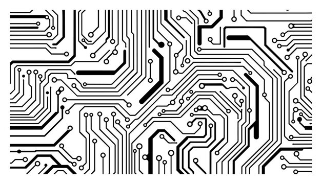 Modern digital circuit board pattern with electronic paths and technical nodes