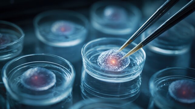 Stem cell research- nuclear transfer being carried out on several embryonic stem cells for cloning