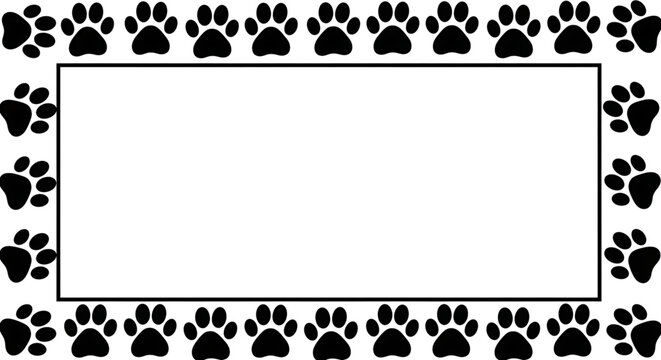 Black paw print border frame with rectangular text area on for pet or animal themed designs and messages easter
