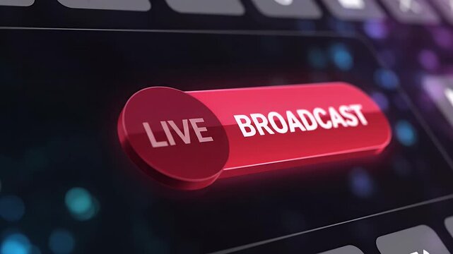 Red Live Broadcast Button Interface - A close-up view of a glowing red "Live Broadcast" button on a digital interface.