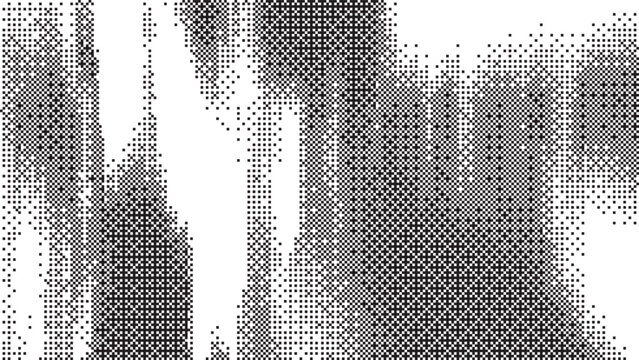 Black and white abstract geometric pattern with pixelated grid texture and high contrast monochrome design