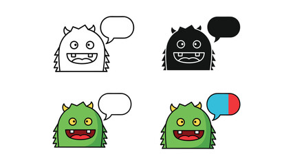 Obraz premium Green Monster Character Icons with Speech Bubbles